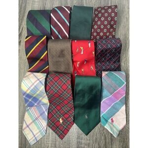 Lot of 12 Vintage Polo Ralph Lauren Ties - Multicolor Linen, Wool And Silk Golf
